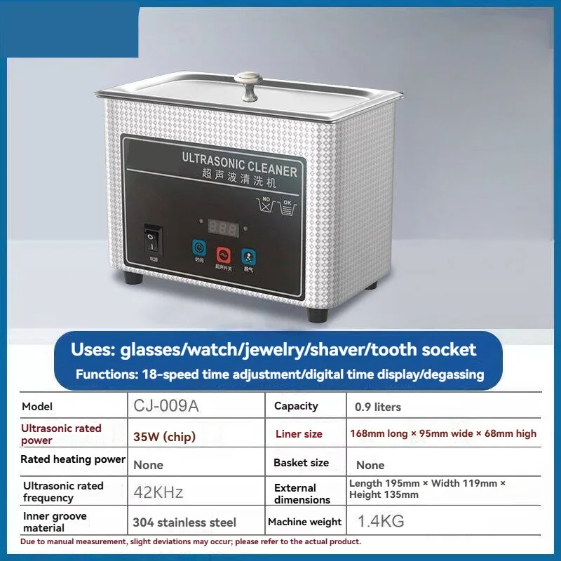 0.9L/35W Ultrasonic Cleaning Machine Commercial Eyeglass and Jewelry Cleaning Machine for Cleaning Jewelry Accessories and Parts