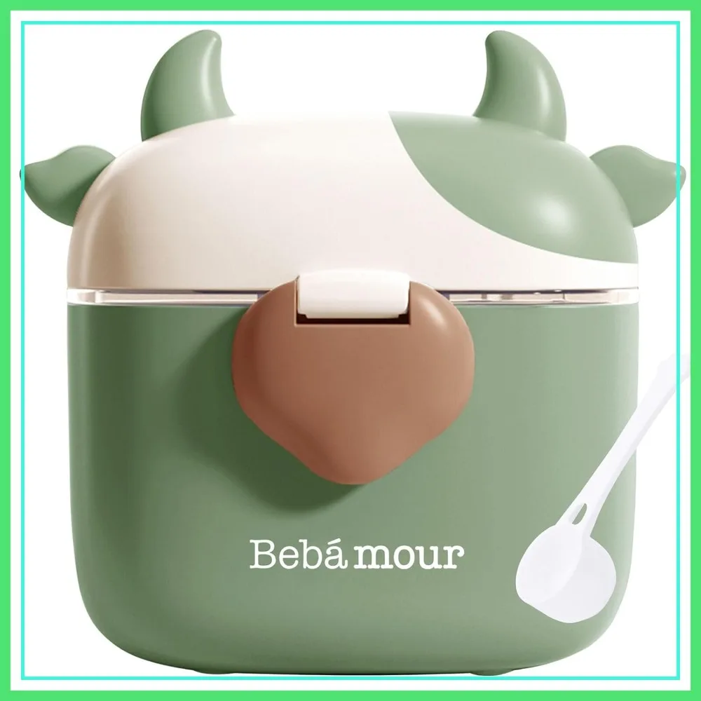 

Portable Baby Formula Dispenser 450ml, BPA Free Milk Powder Storage Container with Scoop and Leveler for Travel, Snack Fruit Holder, Green Cow