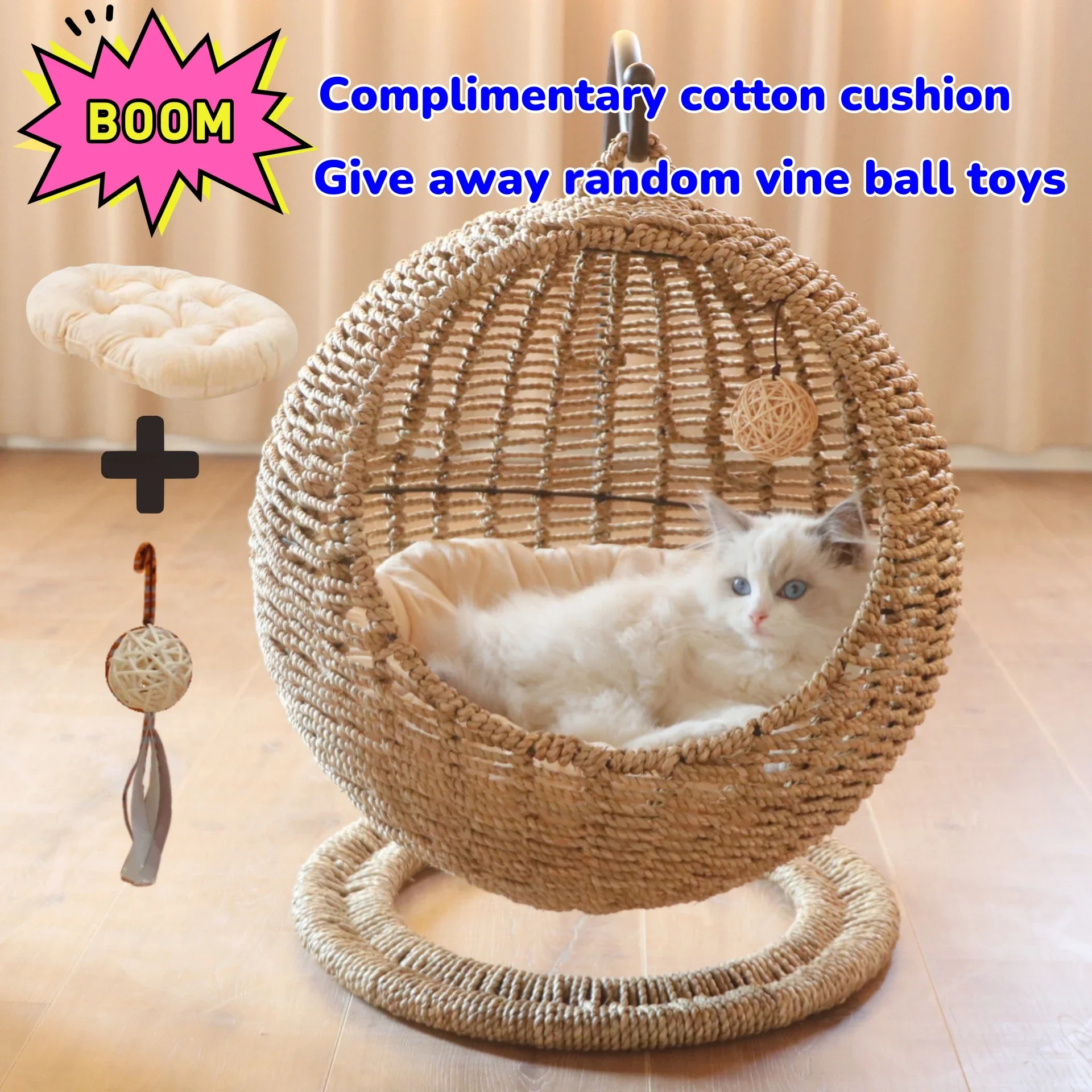 Internet celebrity semi-enclosed pet hammock cat nest cat cage round cat hanging bed basket rattan summerhammock