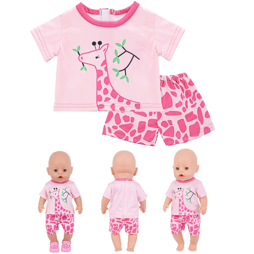 Pijamas de jirafa de dibujos animados para muñeca bebé de 43cm y 18 pulgadas, ropa para muñeca Reborn con perezoso de flamenco, juguetes para niña, regalo de nuestra generación