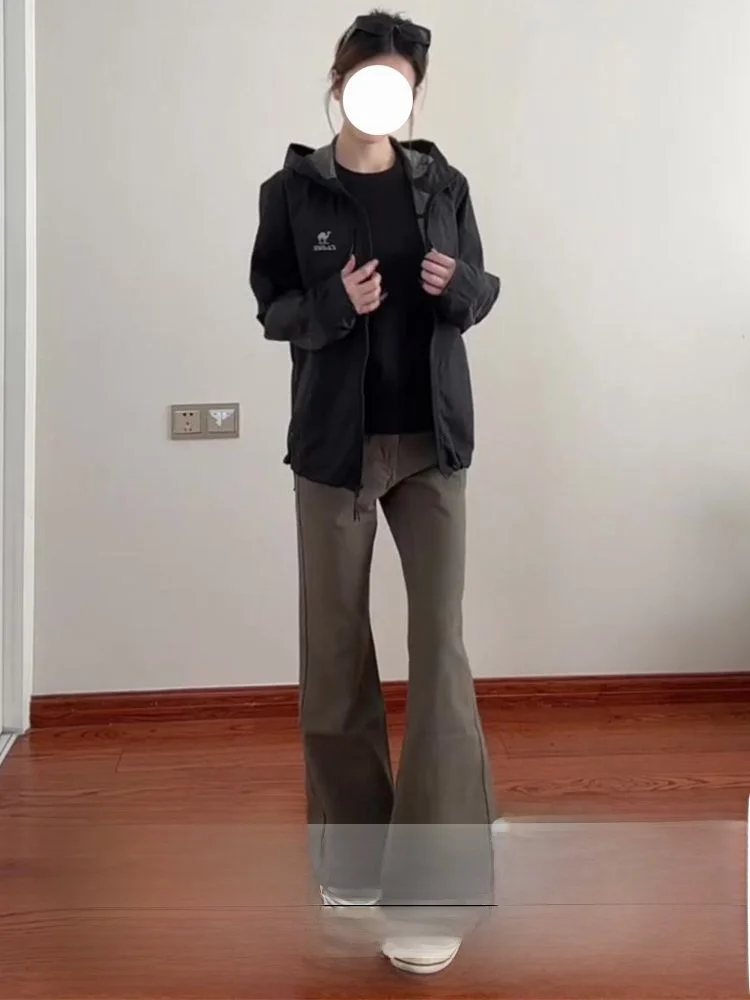 

Retro Design Loose Fit Bell Bottom High Waist Denim Jeans Women's Khaki Summer New Style Draping Slimming Floor-Length Pants