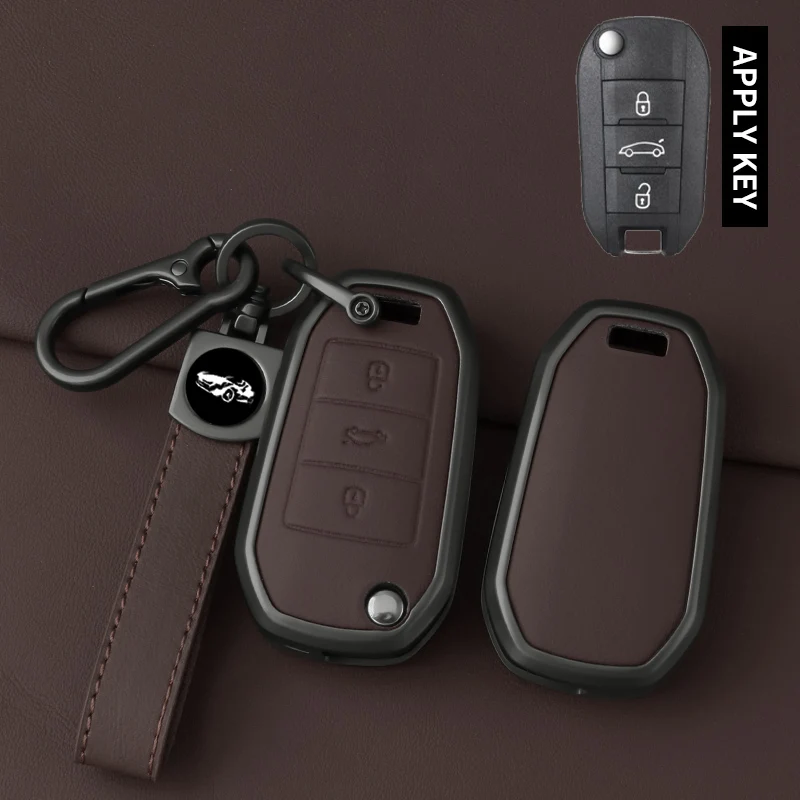 Leather Key Fob,For Peugeot 208 301 308 508 2008 3008 5008 RCZ Expert Partner Rifter Traveller Zinc Alloy Protective Casing