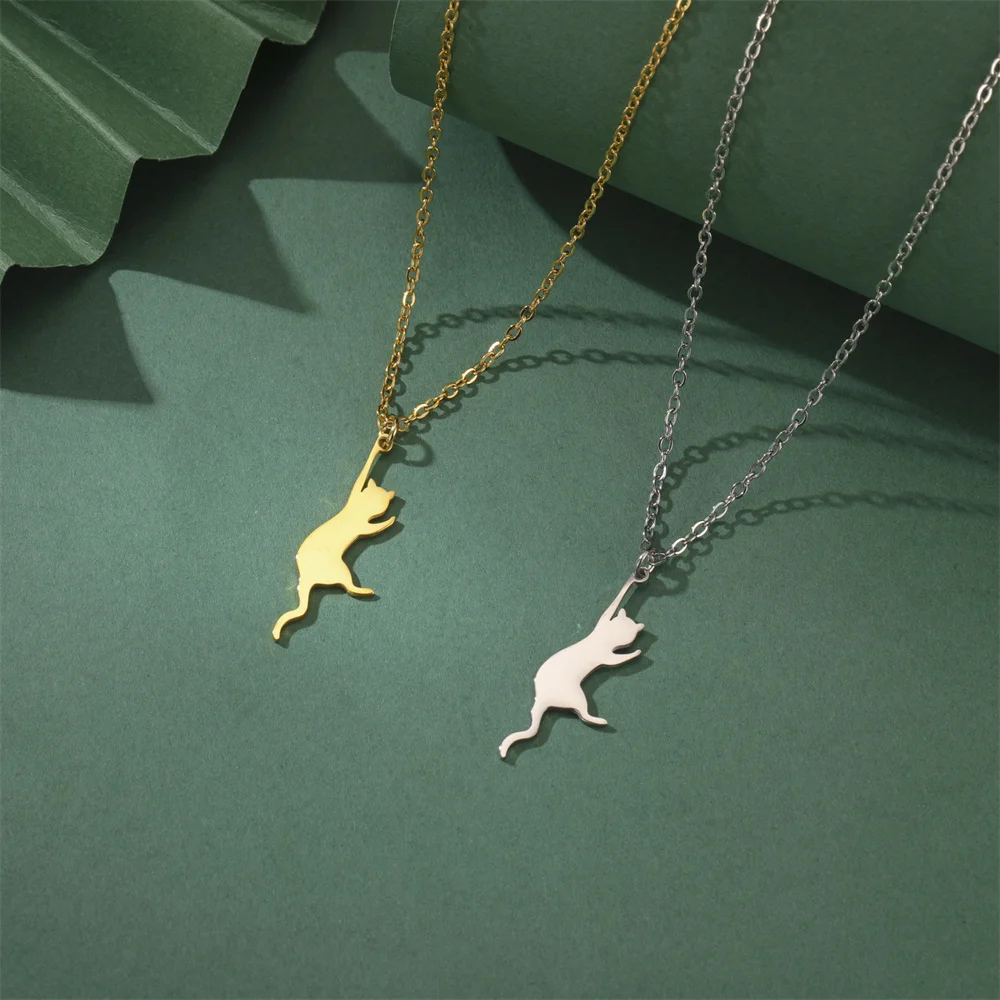 My Shape Katzen-und Fischgräten Anhänger Halsketten für Frauen Mädchen Kätzchen Tiere Charms Halskette Halsreif Edelstahl Schmuck – Detail 9