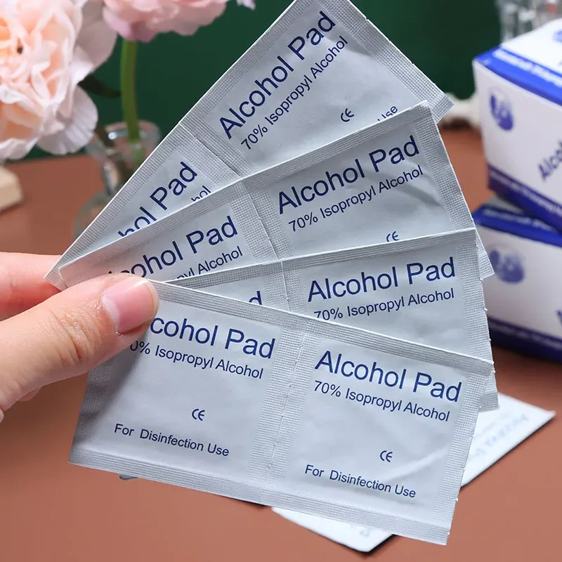 100pcs 70% Disposable Alcohol Cotton Tablets Degrees Glasses Manicure Cleaning Disinfection Wipes  Nonwoven Alcohol Swabs