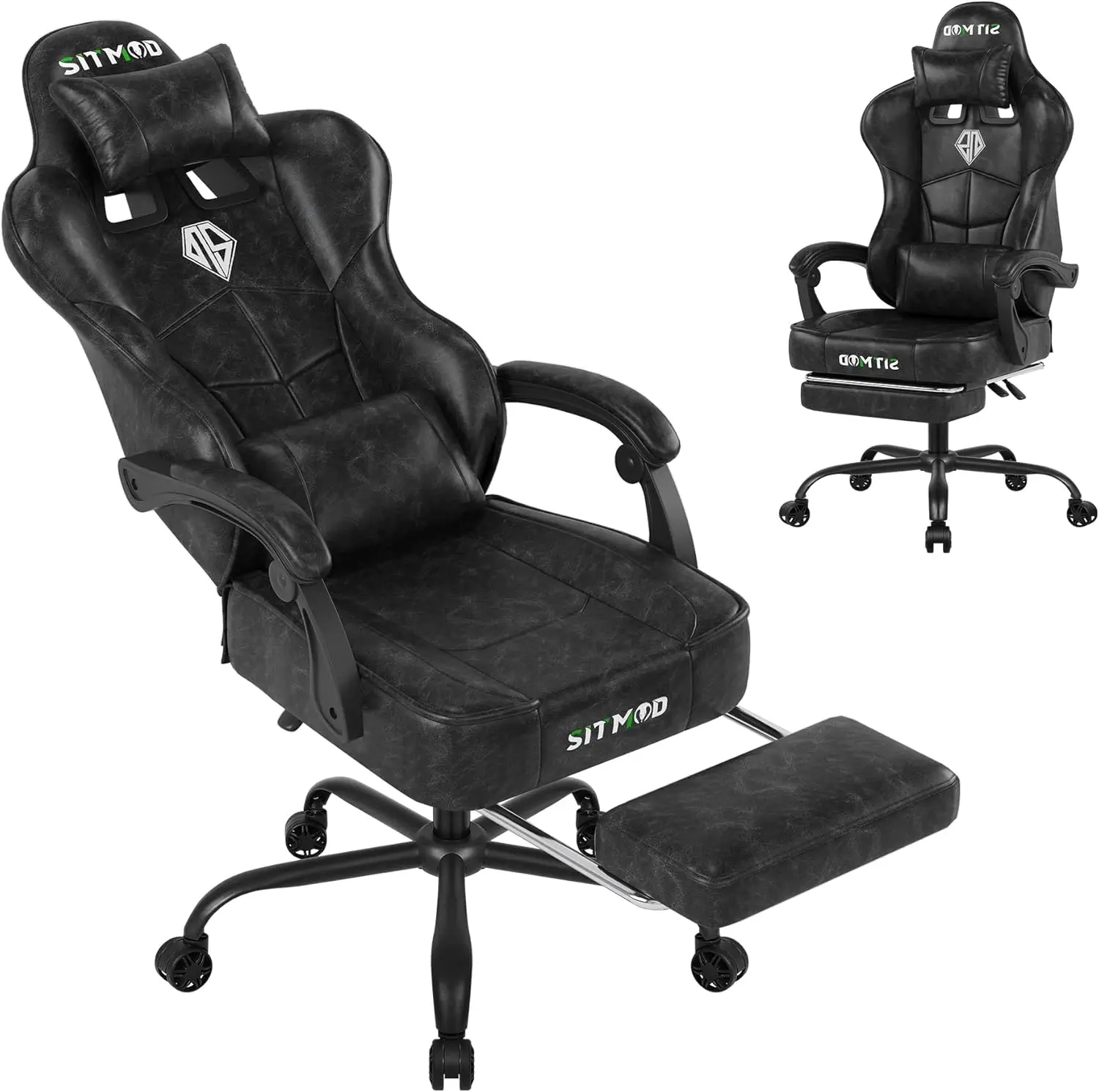 

Gaming Chair with Footrest - Ergonomic Heavy Duty Office Chair for Adults, Reclining Back, Lumbar Support, Headrest