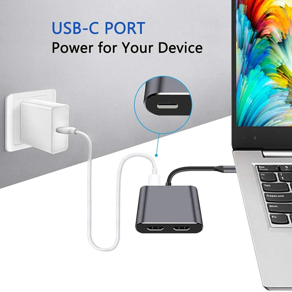 N35R_DU 4In1 USB Type C Hub to Dual 4K HD HDMI-Compatible Charge Port Adapter
