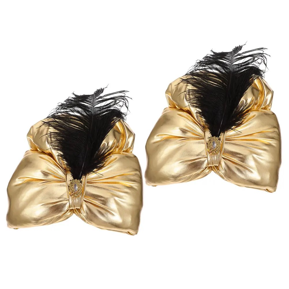 

2Pcs Reusable Arabian Theme Hat for Party Prop Plume Crown Style Headwear Cosplay Accessory Cosplay Arabian Hat