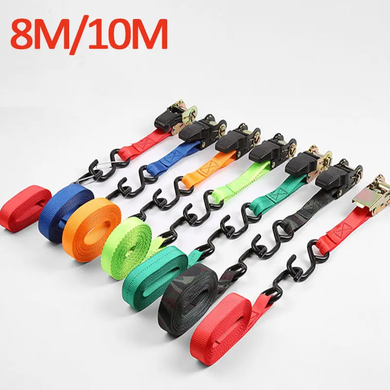 10M x 25mm Car Tension Rope Tie Down Strap Strong Ratchet Belt Luggage Bag Cargo Lashing With Rope Tensioner Metal Buckle Tow