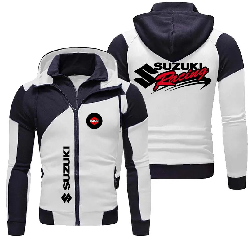 Suzuki Racing logo motorcycle race new men's double-layer zipper hooded outdoor extreme sports enthusiast sports hoodies