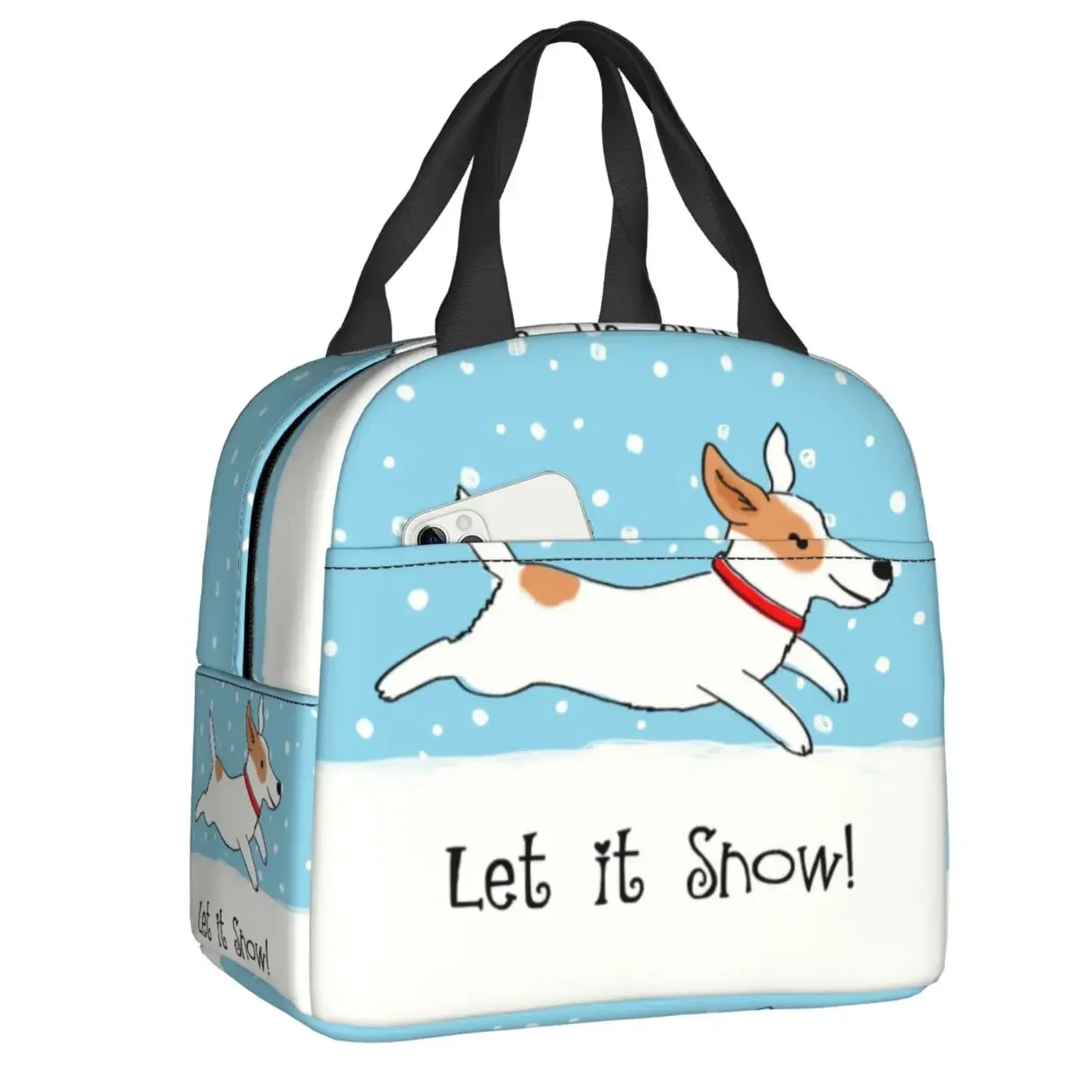 Cute Jack Russell Terrier Insulated Lunch Bags for Women Snow Dog Holiday Cooler Thermal Food Lunch Box Kids School Children