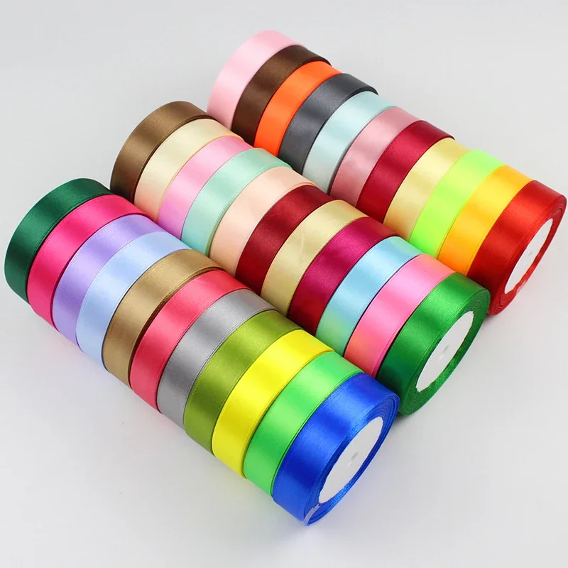 25yards/roll 0.6/10/15/20/25/40/5cm Satin Ribbons DIY Artificial Silk Roses Supplies Handicraft Bow Sewing Accessories Material