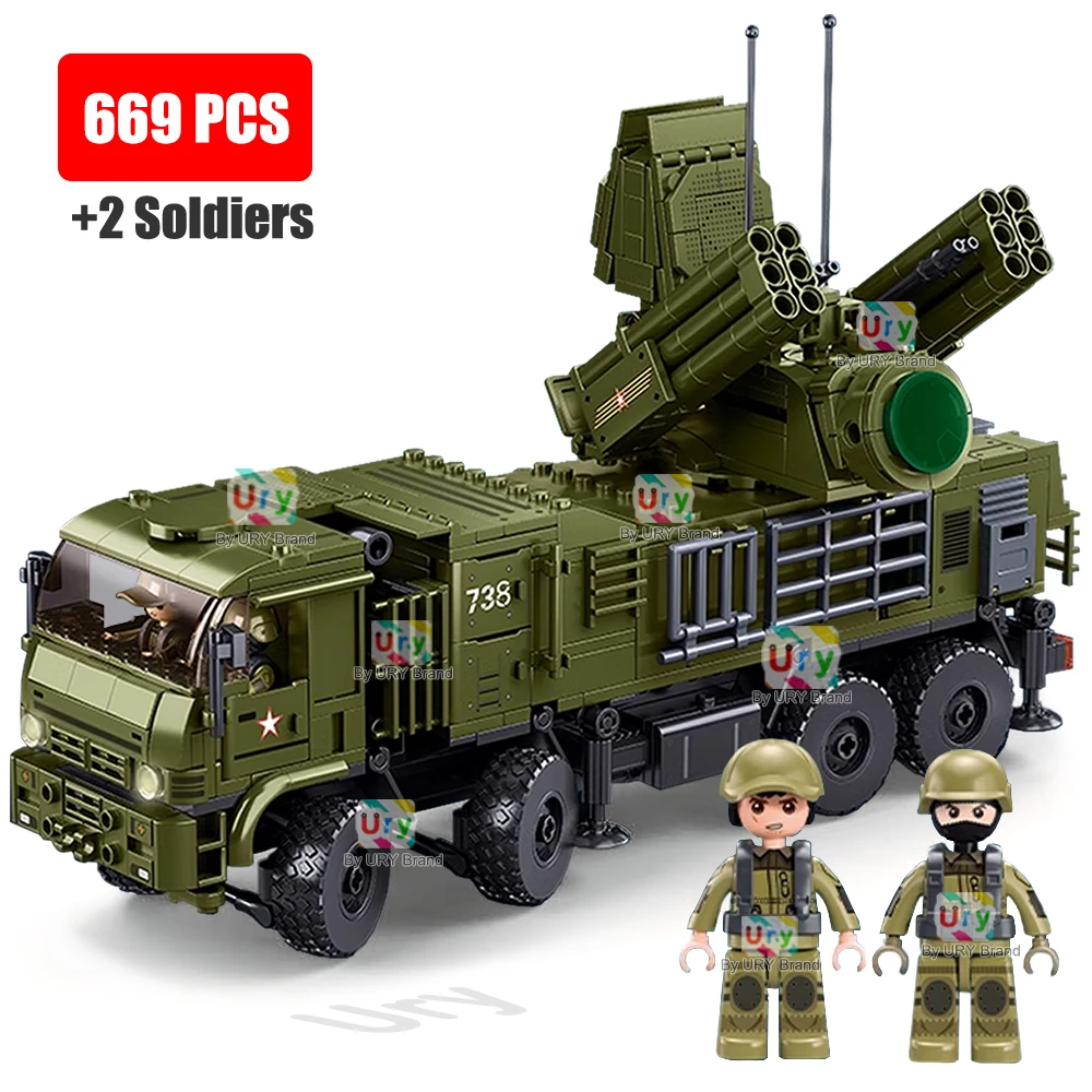 Sluban 1252 Military WW2 Pantsir-S1S Air Defense System Army Vehicle Truck Weapon Model Bricks Building Blocks Toy for Gift Kids