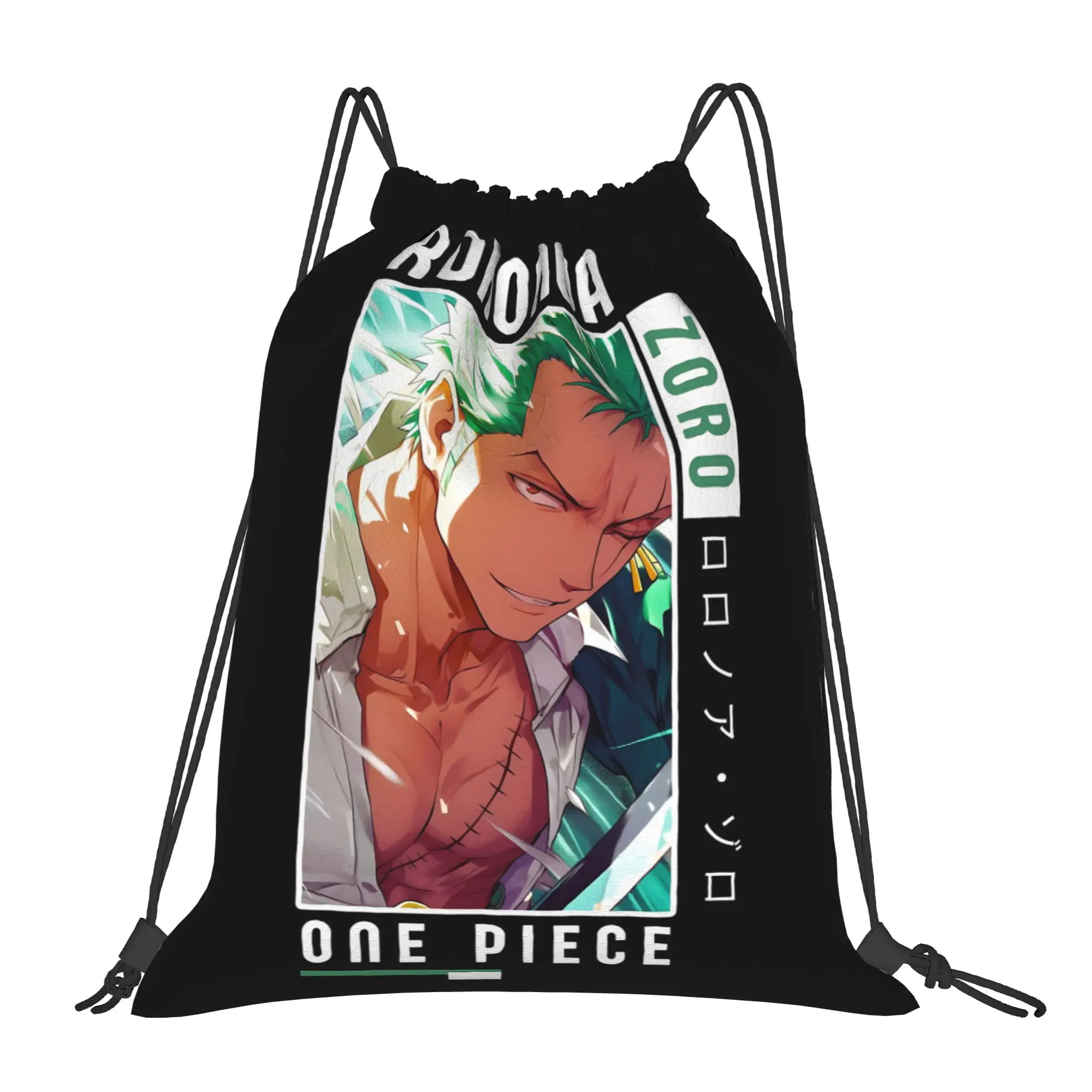 sports Pouch One Piece Anime Zoro  Portable Hiking Drawstring Bags Riding Backpack Gym Clothes Storage Backpacks