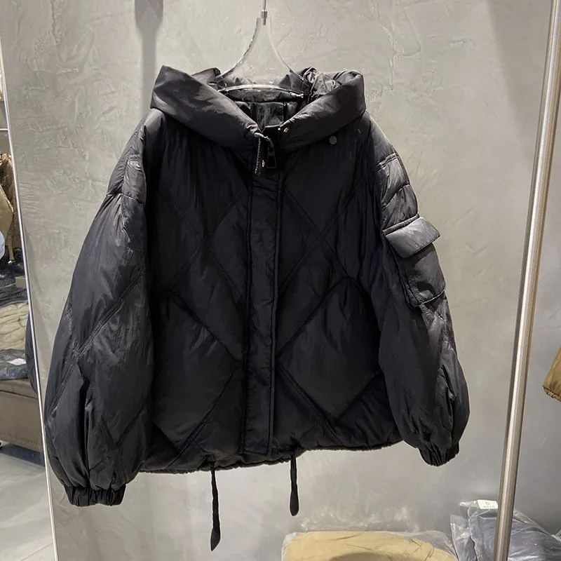 Women's Winter Top Coat Down Jacket White Duck Down Pocket Large Size Thick Warm Retro Simple Comfortable Casual Niche Versatile