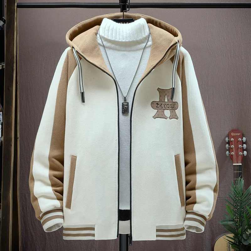 

Утепленная мужская повседневная куртка из флиса на осень-зиму, теплая верхняя одежда с капюшоном на молнии, удлиненная, из полиэфирного волокна, стандартный крой