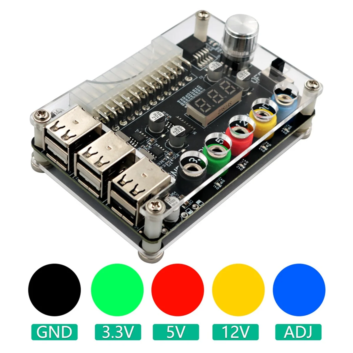 24Pin ATX Power Supply Breakout Board Power Module Adapter Connector Adjustable Voltage Knob 6 Port USB 2.0