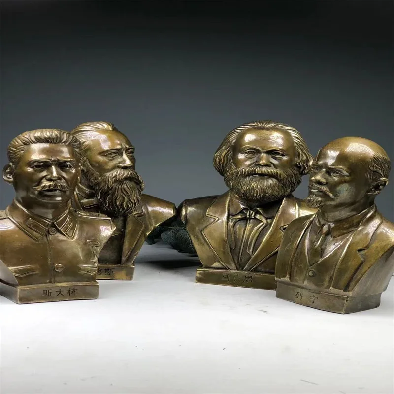 

Antique Old Four Great Men Bust Statue Brass Lenin Marx Engels Stalin Bronze Statue