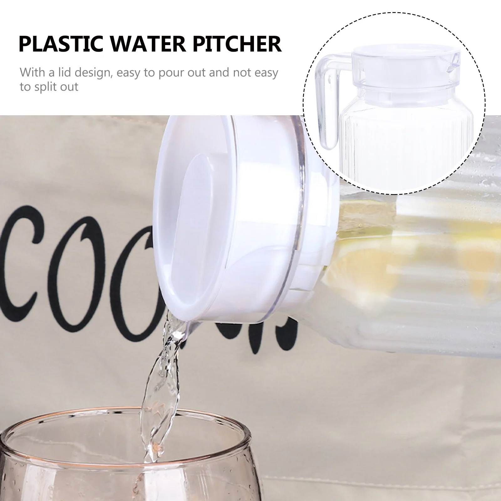 

1Pcs Cold Water Kettle Transparent Large Capacity Plastic Water Pitcher Easy to Refill Carry Lid Pouring Hot Cold Drink Kettle