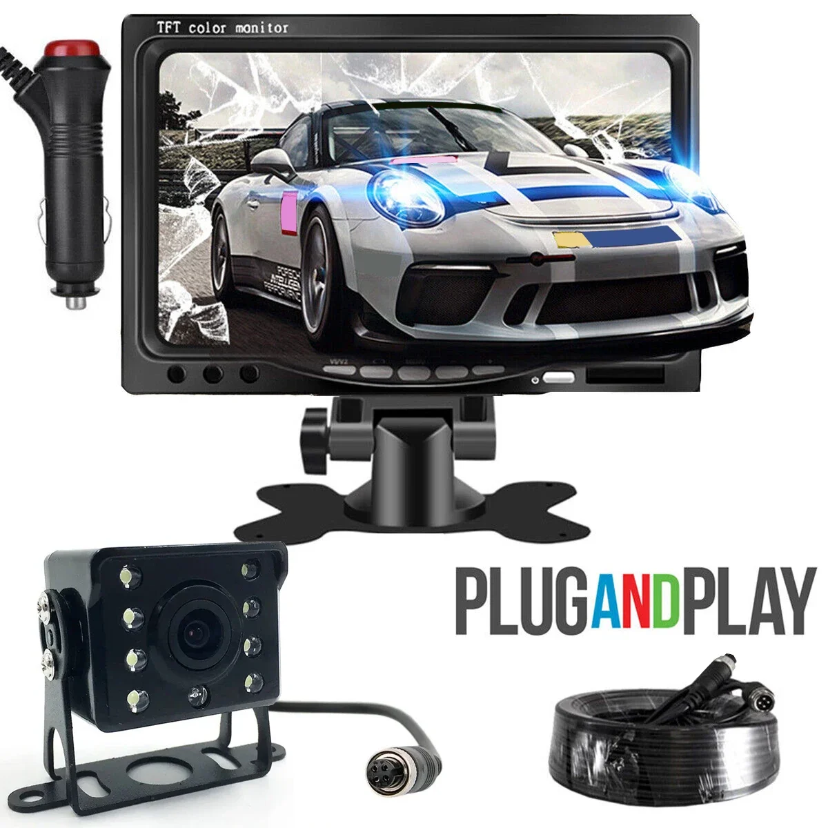 Universal Car Rear view Camera with 7 inch Monitor 12-24v for Truck HD Screen LED Night Vision Waterproof Paking Bus Security
