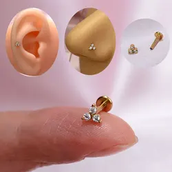 1Piece Surgical Steel Tiny Flat Back CZ Tragus Helix Piercing Nose Labret Lip Studs Earrings Internally Thread Women Men Cool