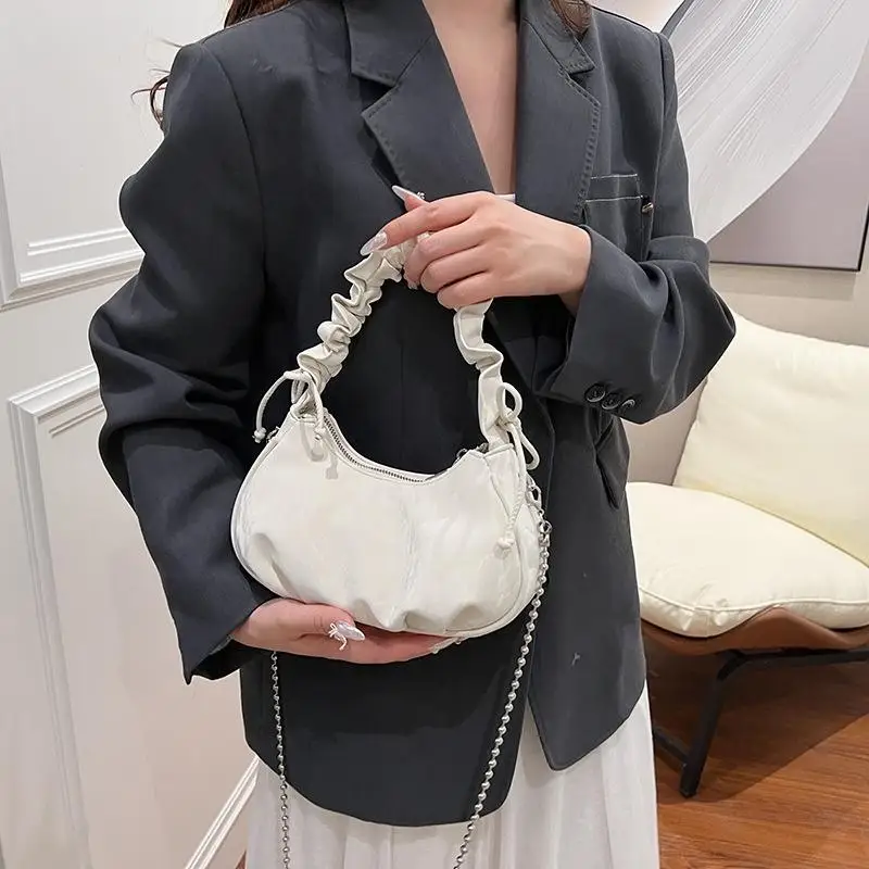 

Stylish Korean Plissée Underarm Dumpling Bag with Shoulder Chain for Women's Versatile Handbag Gifts