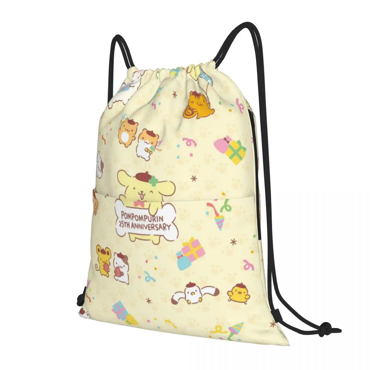 Sanrio Pompompurin Drawstring BackPack Bag Travel Storage Package Teenagers Beach Tote Bag School Sport Shoe Bag Portable