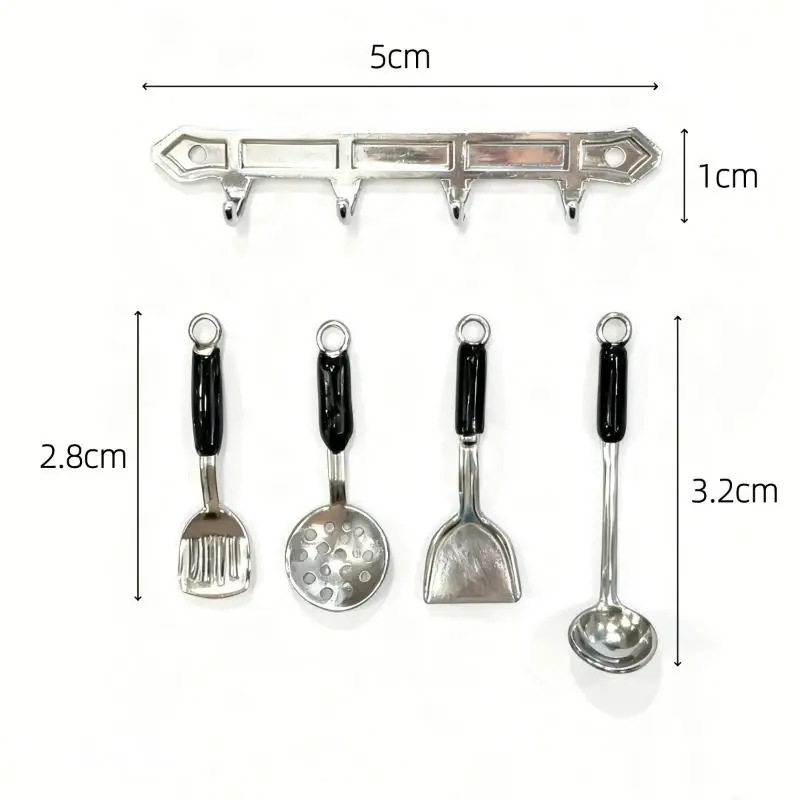 1 conjunto de casa de bonecas em miniatura vertical pendurado espátula colher de sopa funil ferramentas de cozinha para decoração de casa de boneca crianças fingir jogar brinquedos