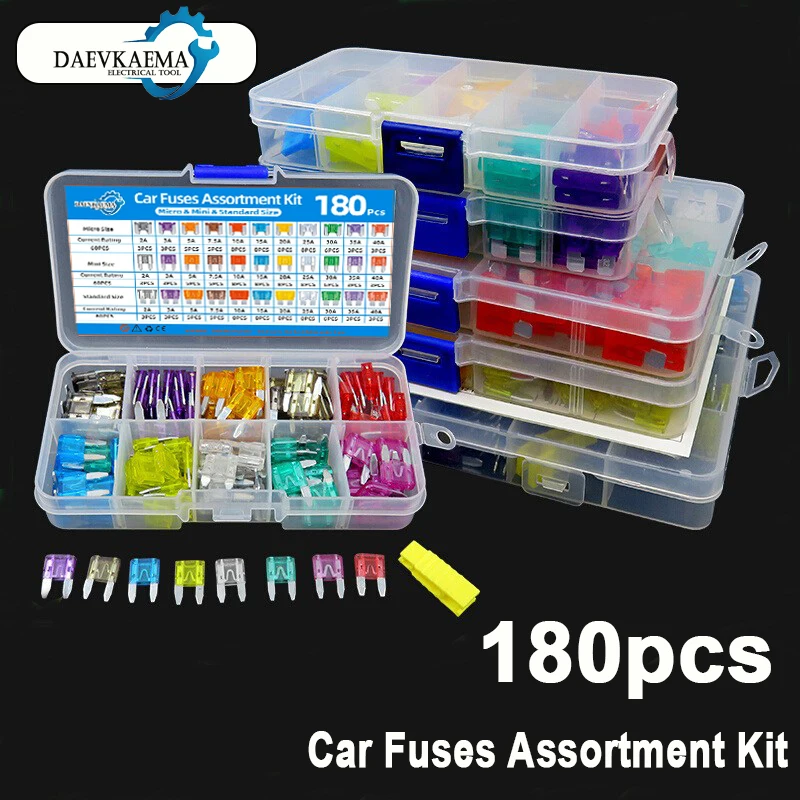 Blade Fuses Automotive Standard & Micro & Mini Fuse with Fuse Puller for Truck, Boat RV Car Fuses Assortment Kit 180pcs
