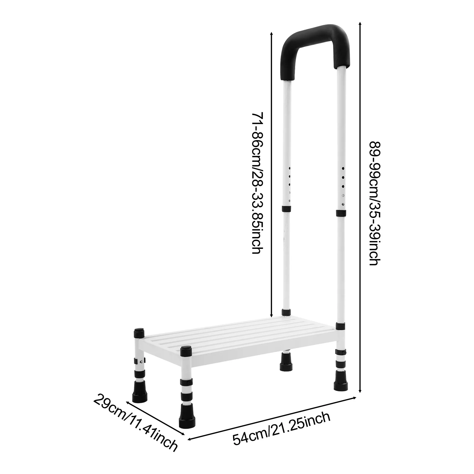 White Carbon Steel 99cm High One-step Bench with Adjustable Handrail Non-slip Stool Indoor Auxiliary Climbing Stool