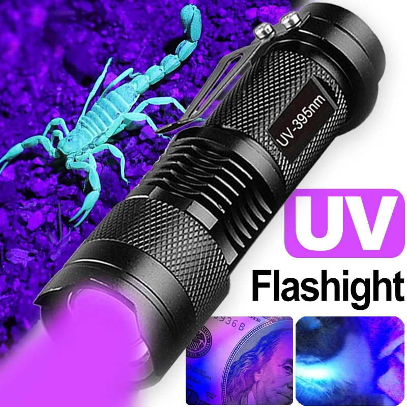 

5/1PC 365/395nm UV Flashlight Zoomable Ultra Violet Torch UV Lights for Pet Urine Stains Scorpions Fluorescent Agent Detector