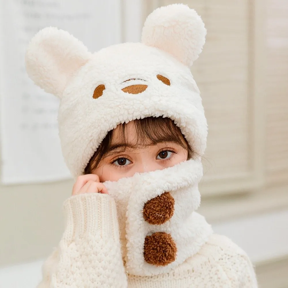 

New Cute Little Bear Ear Protection Cap Cold Proof Windproof Hat Scarf One-Piece Keep Warm Pullover Hat