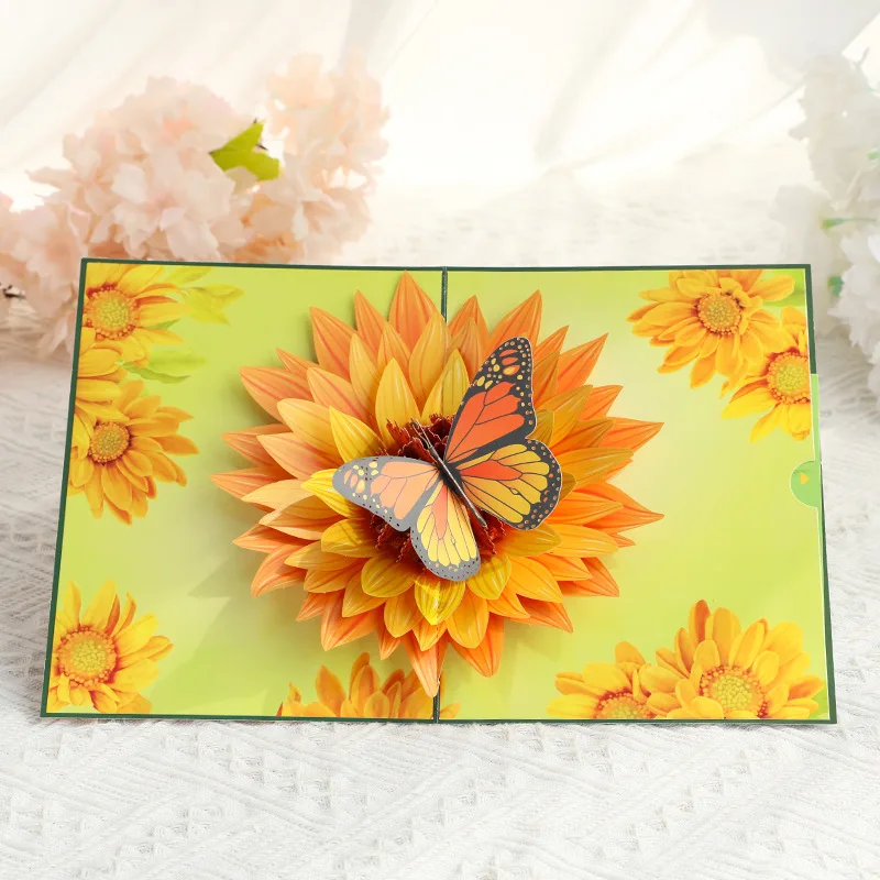 Creative 3D Three-dimensional Sunflower Butterfly Pattern Foreign Trade Three-dimensional 3D Message Blessing Card