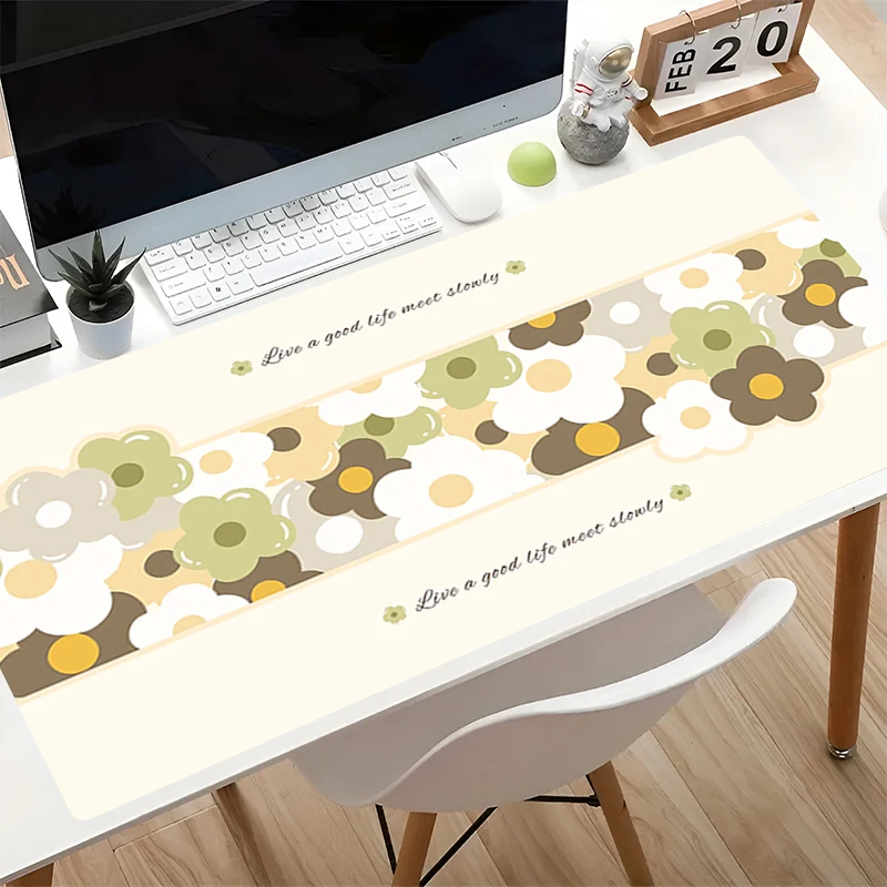 Mouse Pad Vintage Flower Pattern Big Size Laptop Desk Mat Non-Slip Gamer Carpet kawaii Keyboard Pad