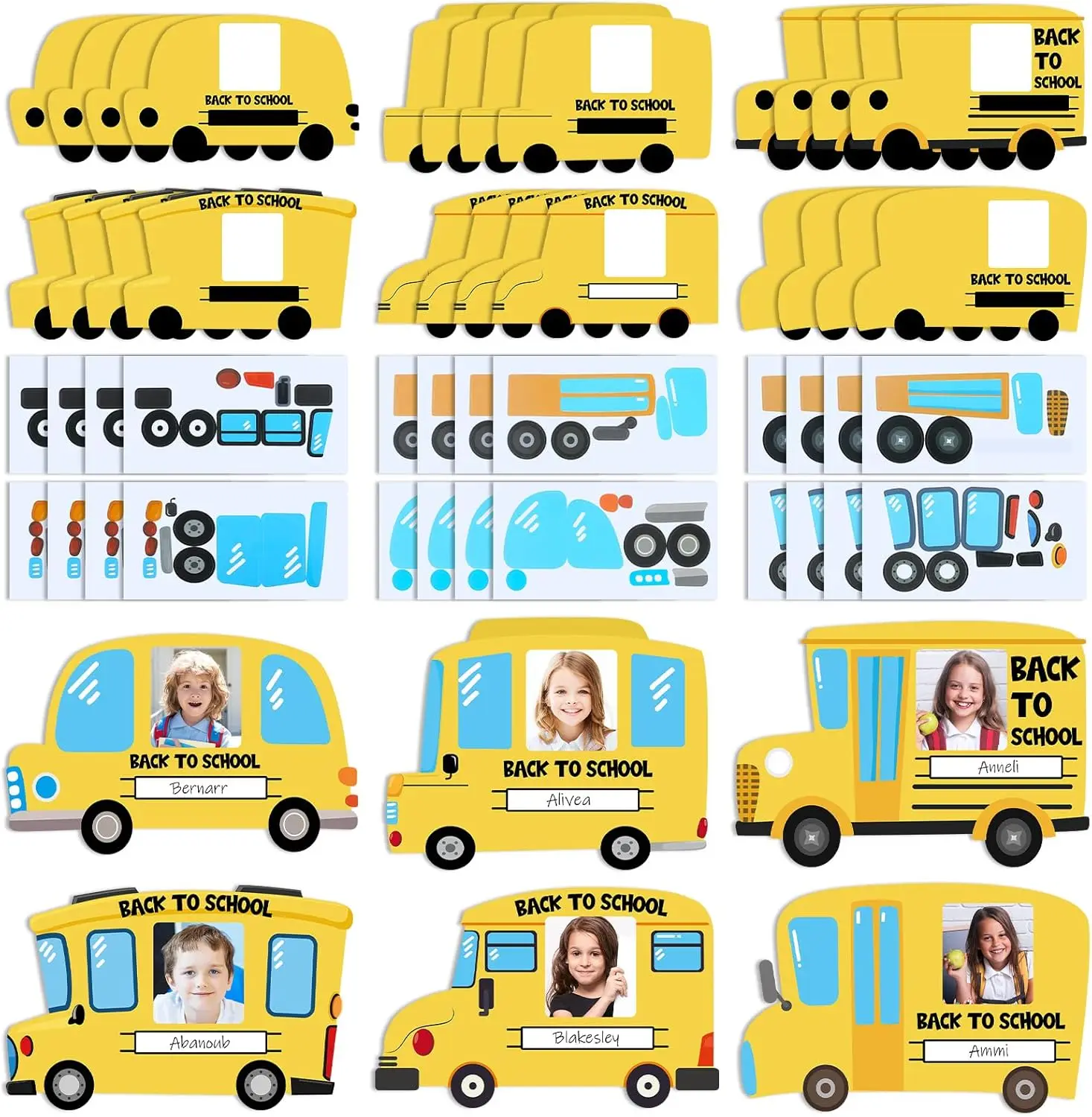 

Set School Bus DIY Picture Frame Crafts Kit for Kids Bulk Yellow School Bus Photo Frames Back to Stickers Classroom Decor Kit fo