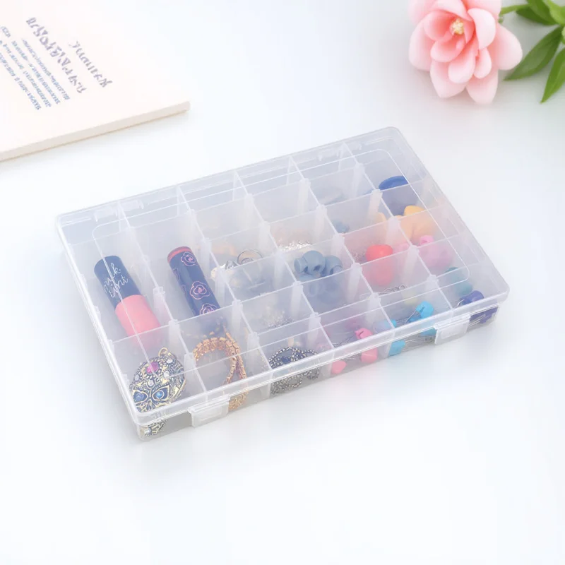 

36 Grids Clear Plastic Storage .5*17.8*4.3Cm Hard Case For Jewelry Organizer Removable Dividers Earrings Rings Beads Pills