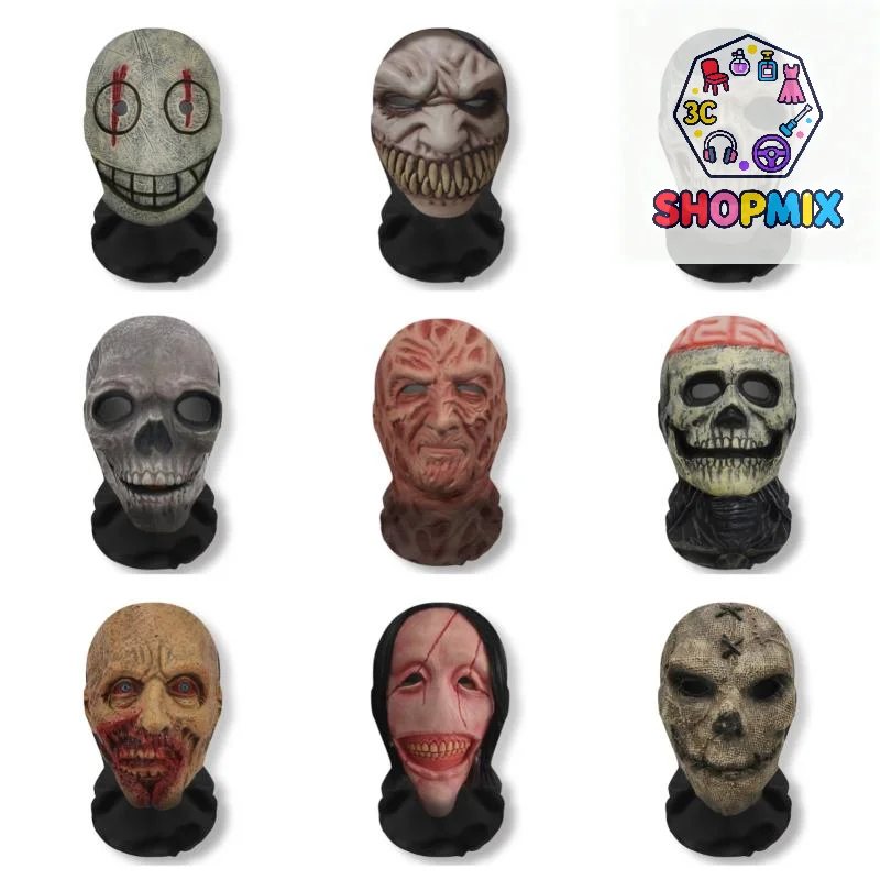 

Halloween Ghost Face 3D Printed Mask Stretch Mesh Full Face Mask Skull Headdress Funny Party Halloween Horror Cosplay Props