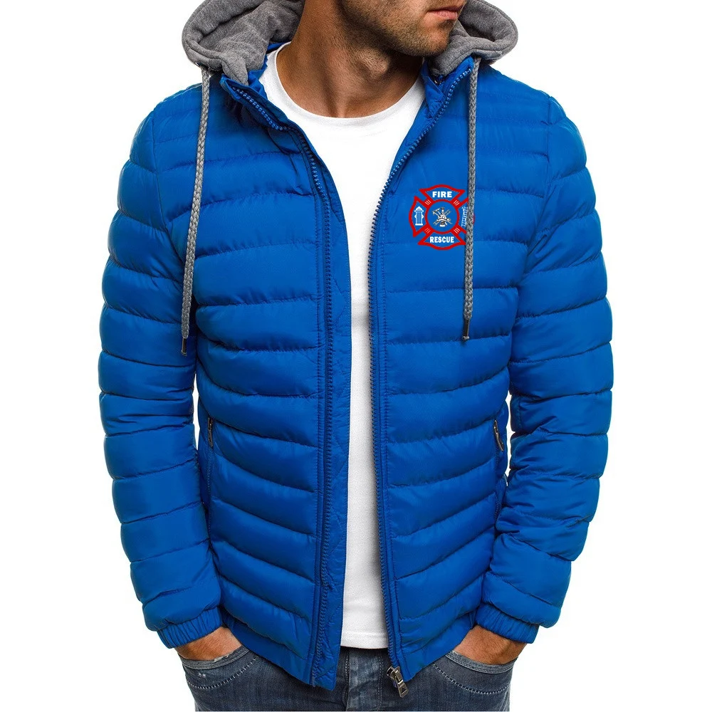 

2025 Autumn Winter Fire Rescue Firefighter Print High Quality Cotton Liner Jacket Men Solid Color Cold Prevention Warm Down Coat