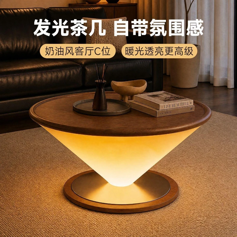 Medieval solid wood countertop suspended flying saucer coffee table living room household small apartment new round tea table