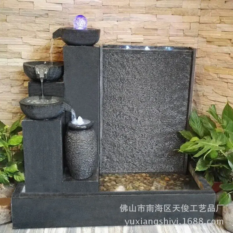 HYS large-scale flowing water curtain wall company decoration hotel decoration water fountain rockery fountain fish pond stone