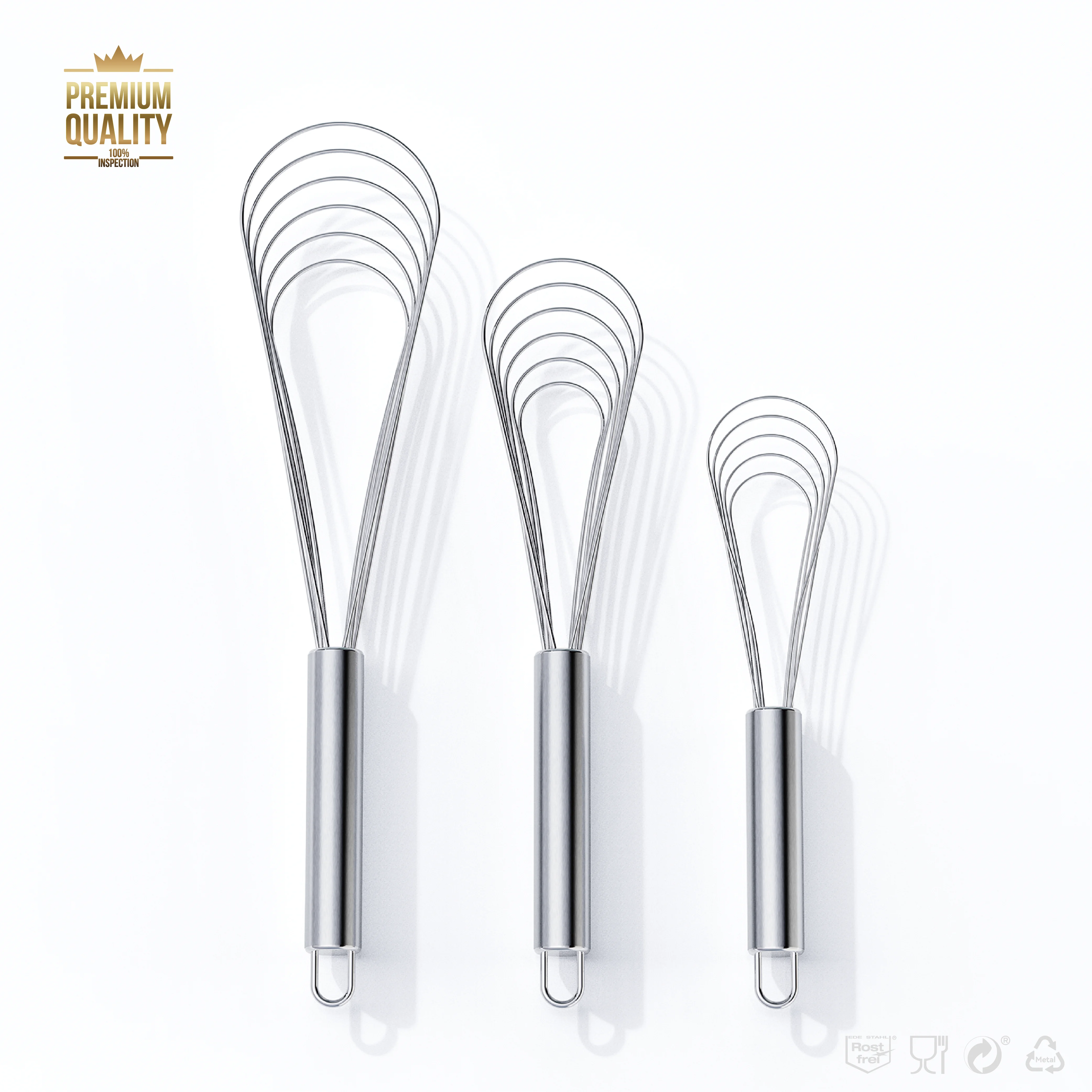 

VIMACO® Flat Whisk Stainless Steel 8"10"12" Egg Utensils for Kitchen Baking Prepworks