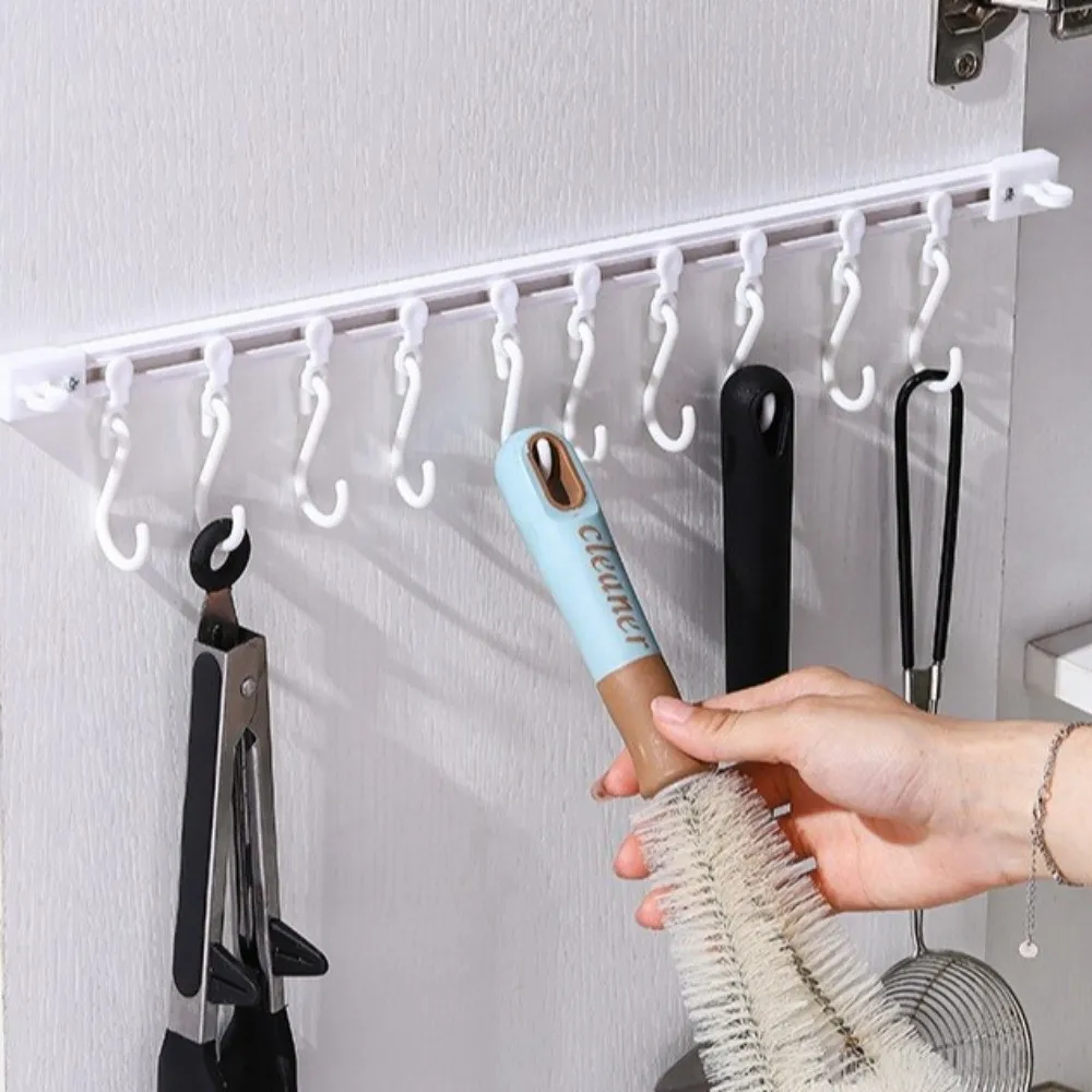 No Punching Adhesive Sliding Hook Sliding Rail Drilling-Free Storage Rack Hook Strong Adhesive Cabinet Hook Organizer