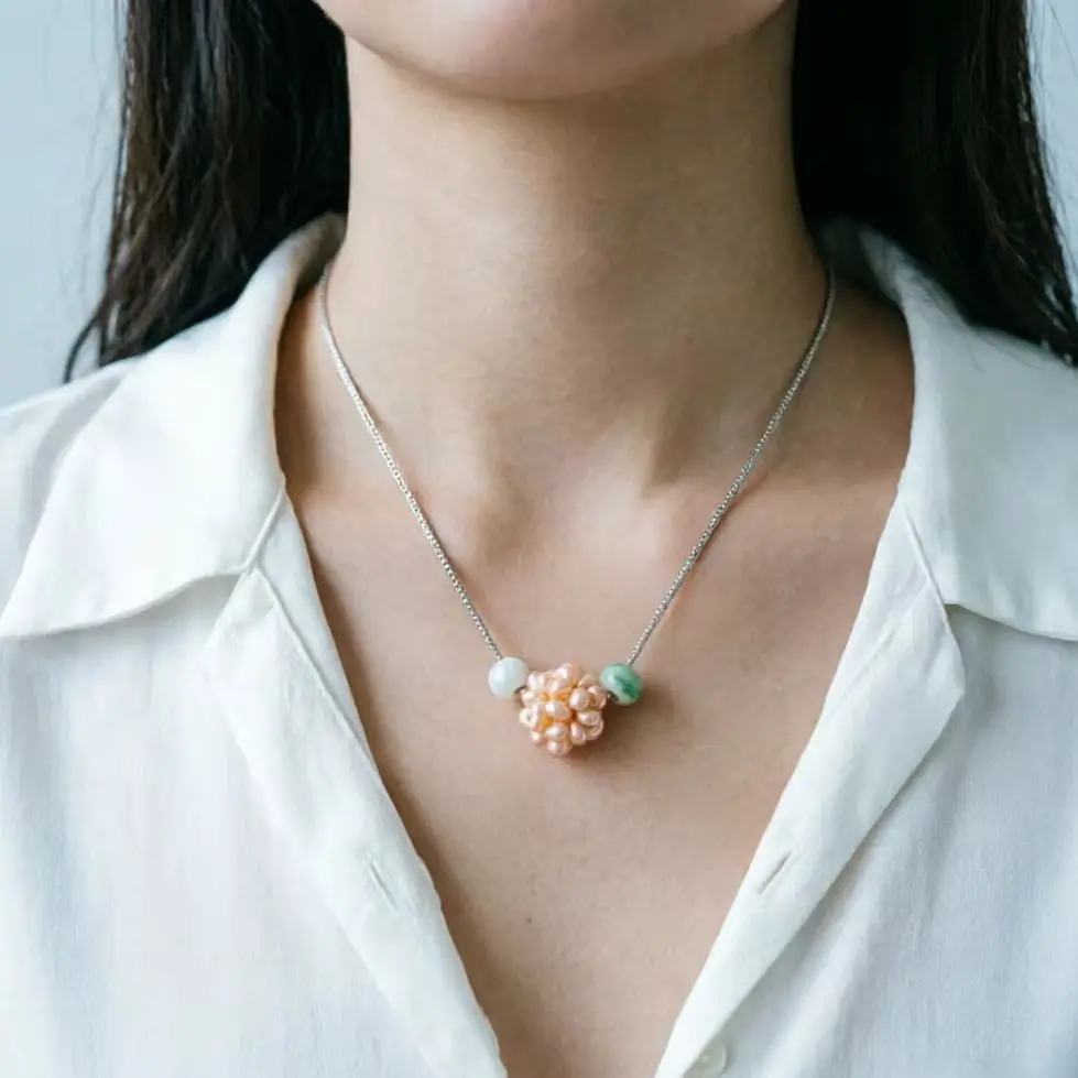 

JY ZuBo Handmade Knitted Ball Pearl Necklace Pastel Orange Lilac White Ceramic Beads Elegant Women Jewelry Gift Wedding Party