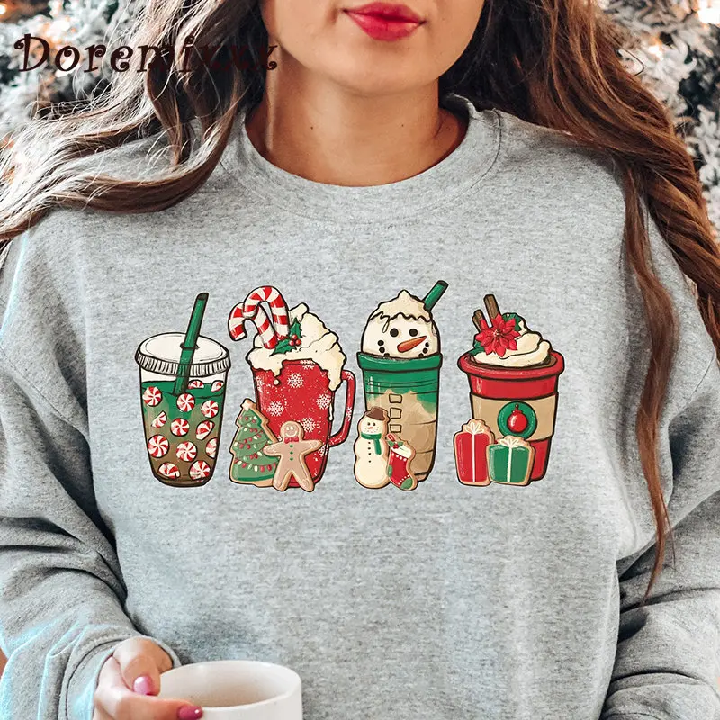 

Christmas Coffee Sweatshirt Women 2022 Autumn Winter Fashion Sweatshirts Pullovers Femme Cotton Tops Hoodies Casual Hoodies