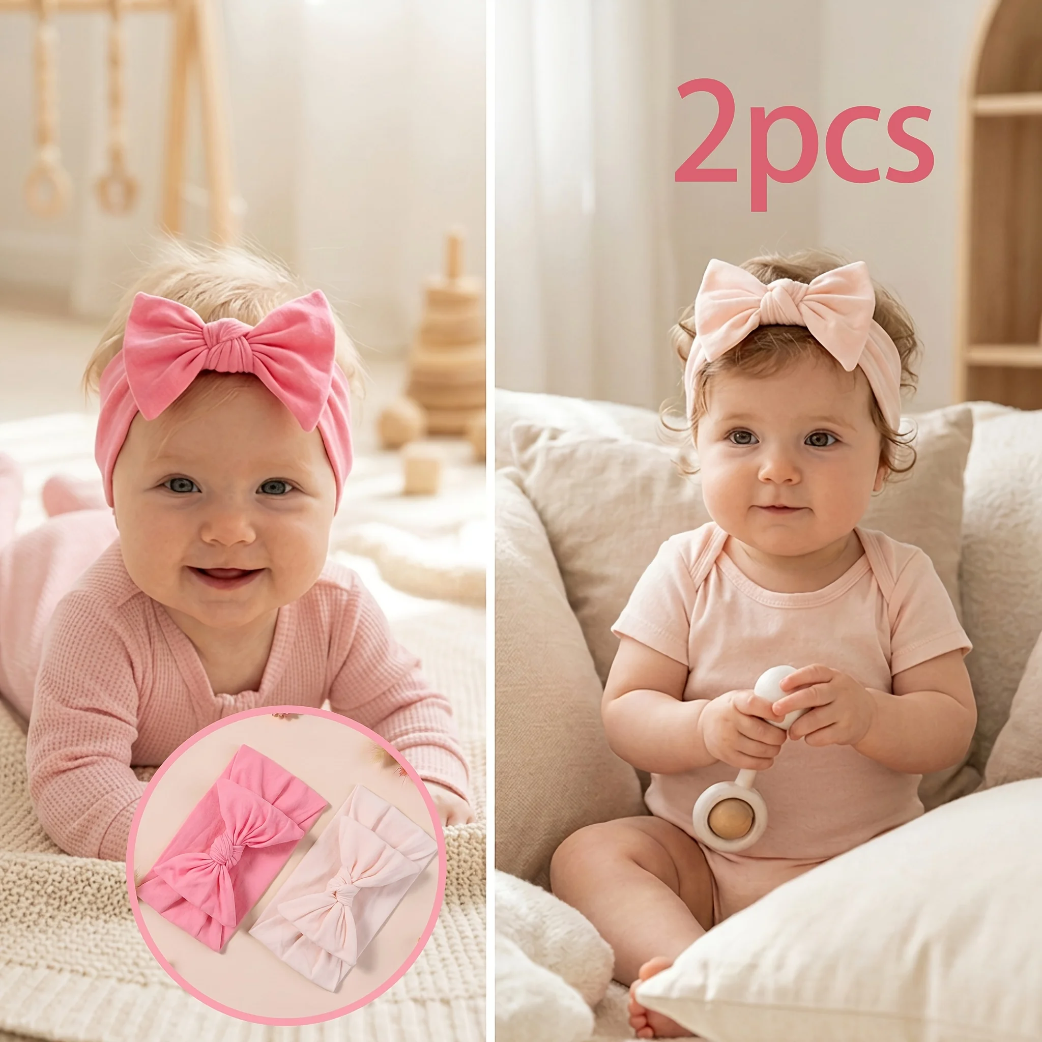 2Pcs/Set Baby Girl Headbands Big Bow Hair Accessories Soft Elastic Nylon Turban Headwrap Newborn Infant Toddler 0-3Y Gifts