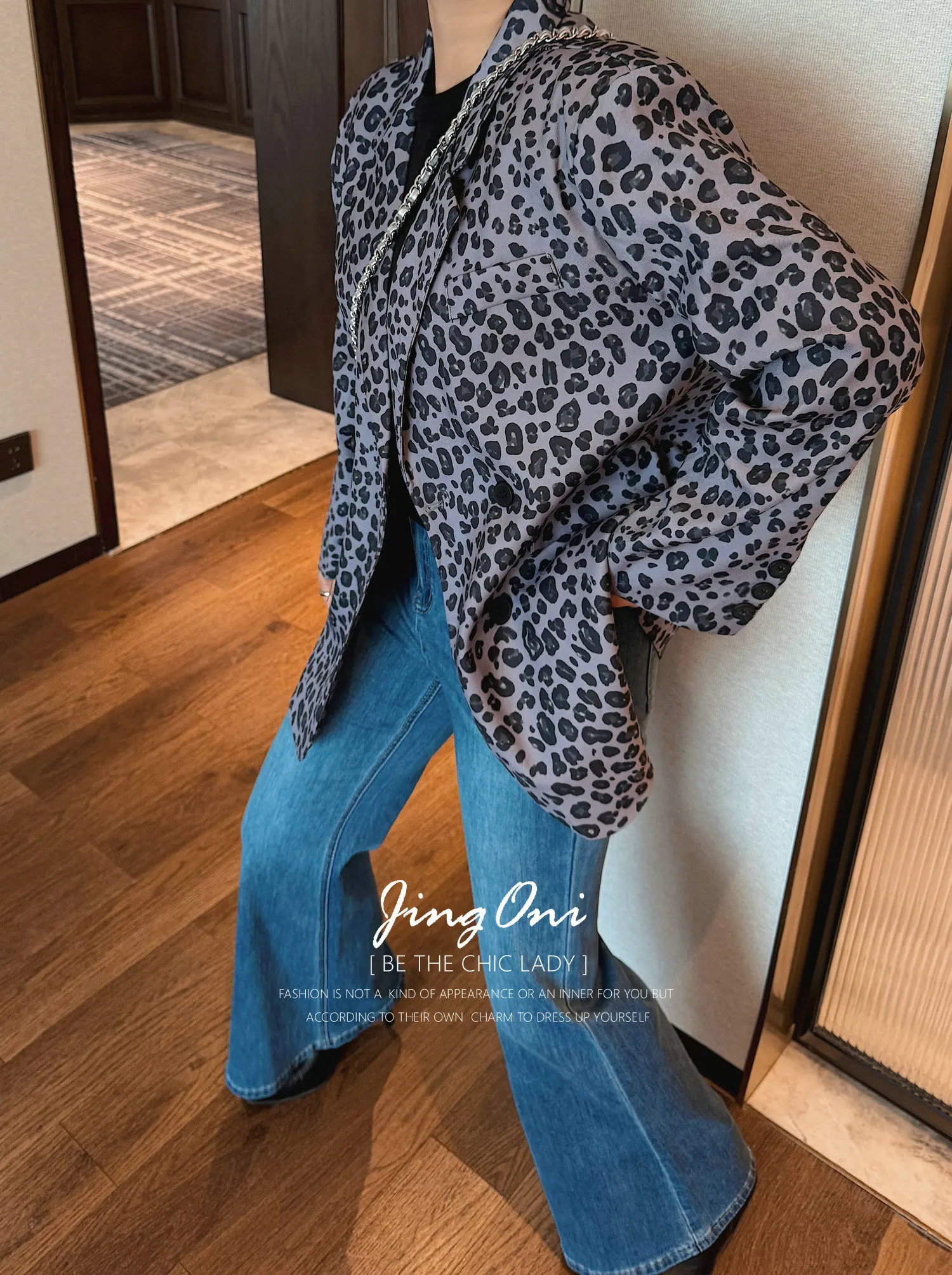 سترة ليوبارد ملابس نسائية سترة أنيقة معطف ربيع الخريف كم طويل كوري أنيق 2025 بدلة أنيقة جديدة فاخرة مقصوصة #1