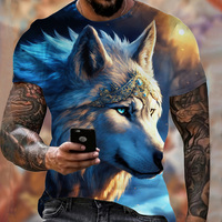 Oversized Men's Lightweight Fitness Sports T-Shirt Wolf Graphic Print Short Sleeve T-Shirts Casual Loose Streetwear Men's Tops