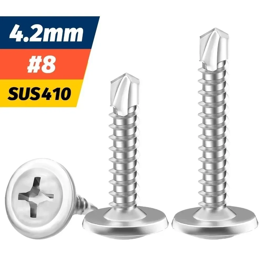 50PCS Stainless Steel Self Tapping Screws Flat Head Round Washer Metal Screws High-Strength Cross Phillips Fasteners