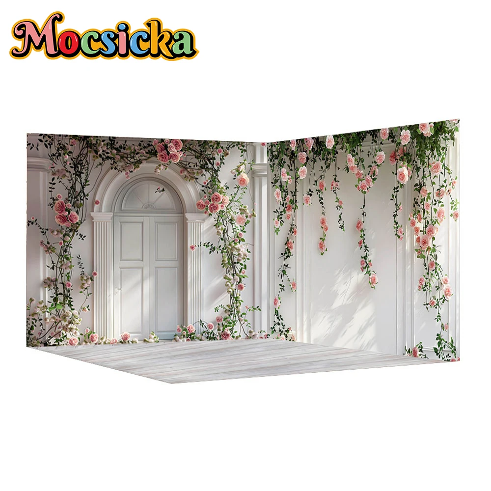 Mocsicka Flower Background For Photography Green Grass Red Rose Wall Easter Spring Backdrops Shooting Wedding Decorations Banner