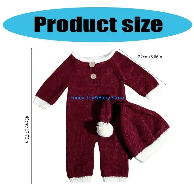 C90B Holiday Theme Santa Hat Romper Infant Photography Props Knitted Christmas Outfit