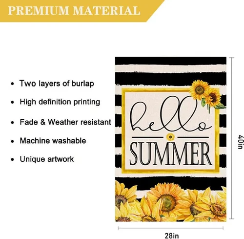 Hello Summer House Flag 28 X 40 Inch Sunflowers Buffalo  Decorative Double Sided 313103775790 AAV hhz
